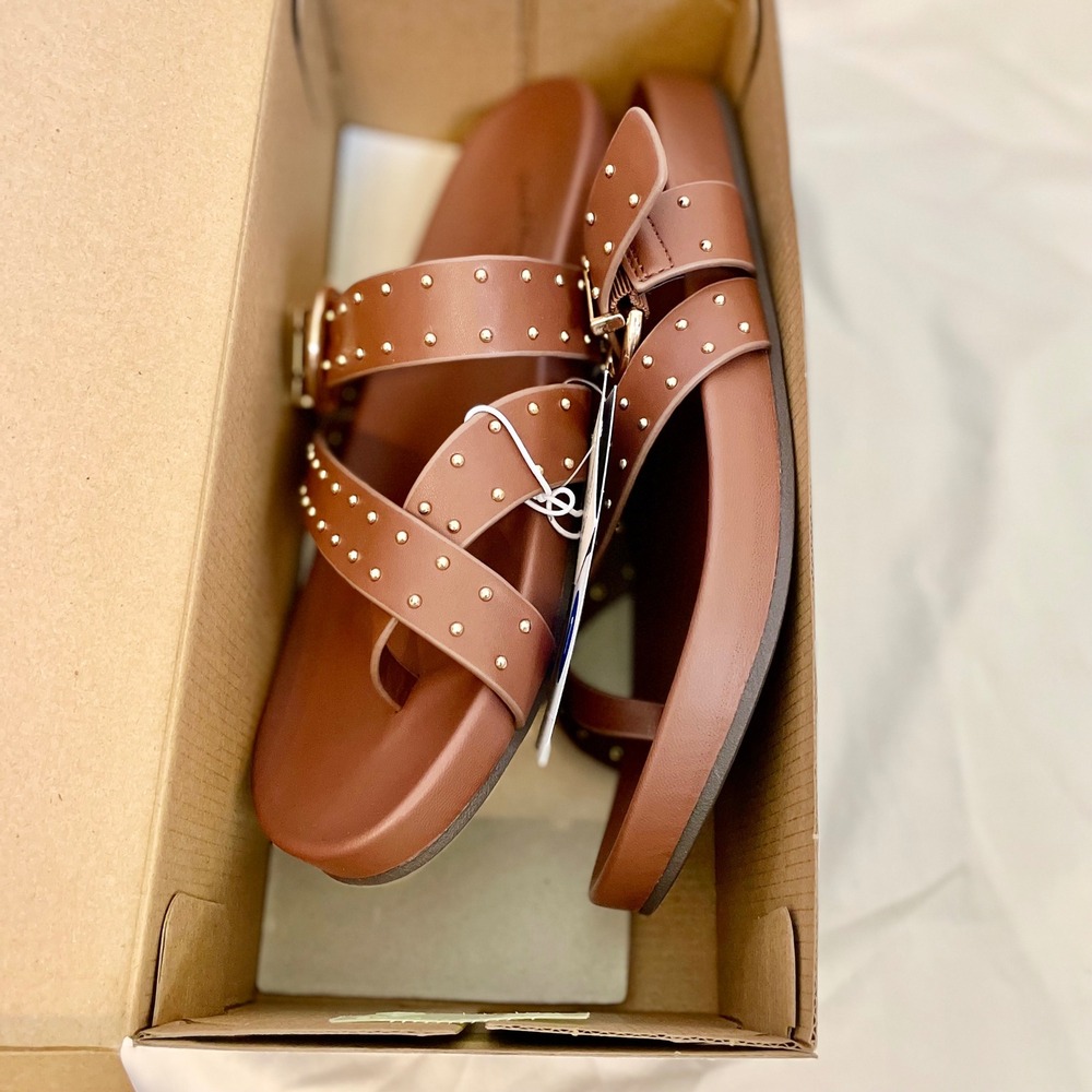 Universal Thread Nia Cognac Studded Contoured Footbed Slide Sandals Brown 6.5